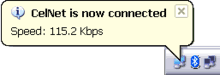 GPRS Internet connected taskbar balloon