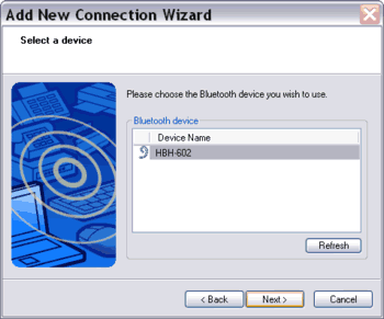 Add New Connection Wizard on TOSHIBA Bluetooth stack