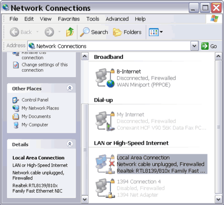 Network Connections folder