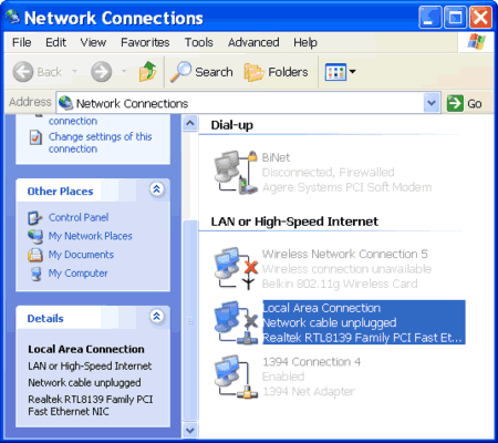 Network Connections folder