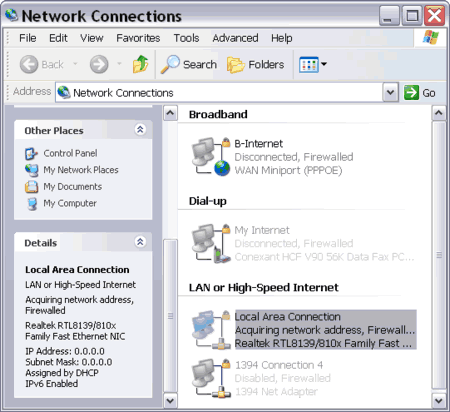 Network Connections folder