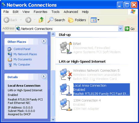 Network Connections folder