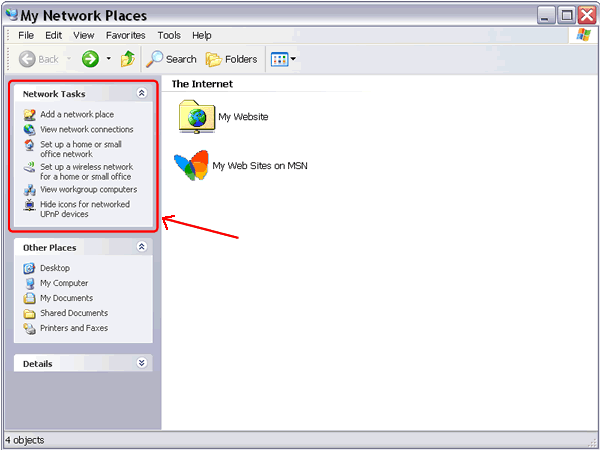 Network Tasks in My Network Places folder
