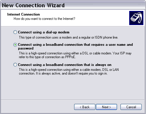 PPPoE in Windows XP